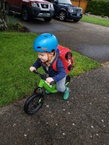 Carson and his Dad on their bikes together