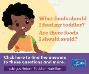 흑인 아이의 만화 이미지입니다. 텍스트: 아이에게 어떤 음식을 먹여야 할까요? 피해야 할 음식이 있나요? 이러한 질문에 대한 답변 등을 찾으려면 여기를 클릭하십시오.