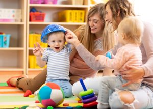 Moms and babies together at a playgroup